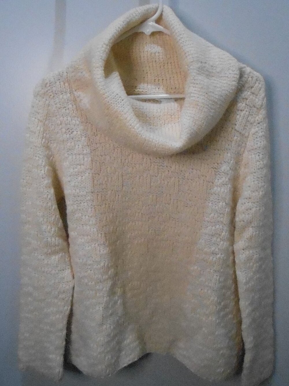 Joan Vass Women's Cream Colored Wool Blend Cowl Neck Pullover Sweater Size-S-1
